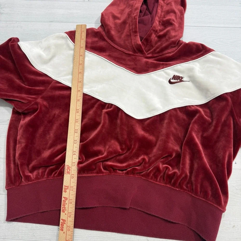 Nike Heritage Velour Hoodie burgundy red cropped women's‎ large